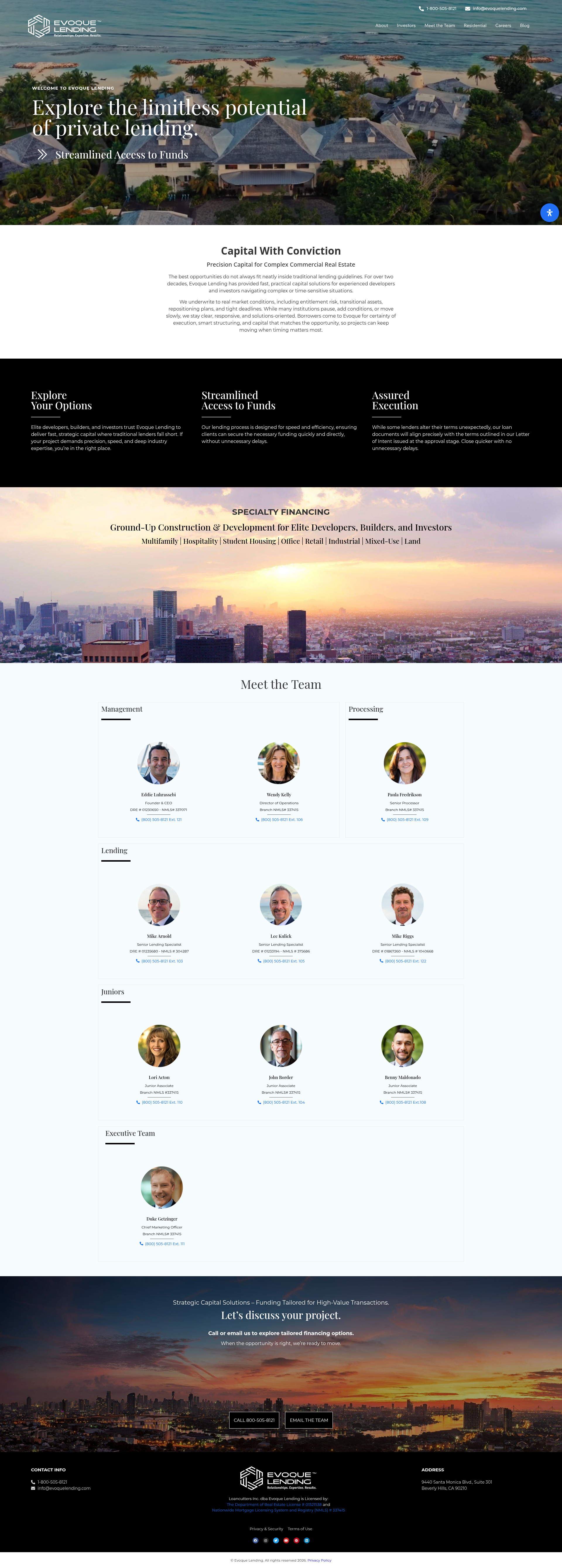 Full-length capture of the Evoque Lending home page