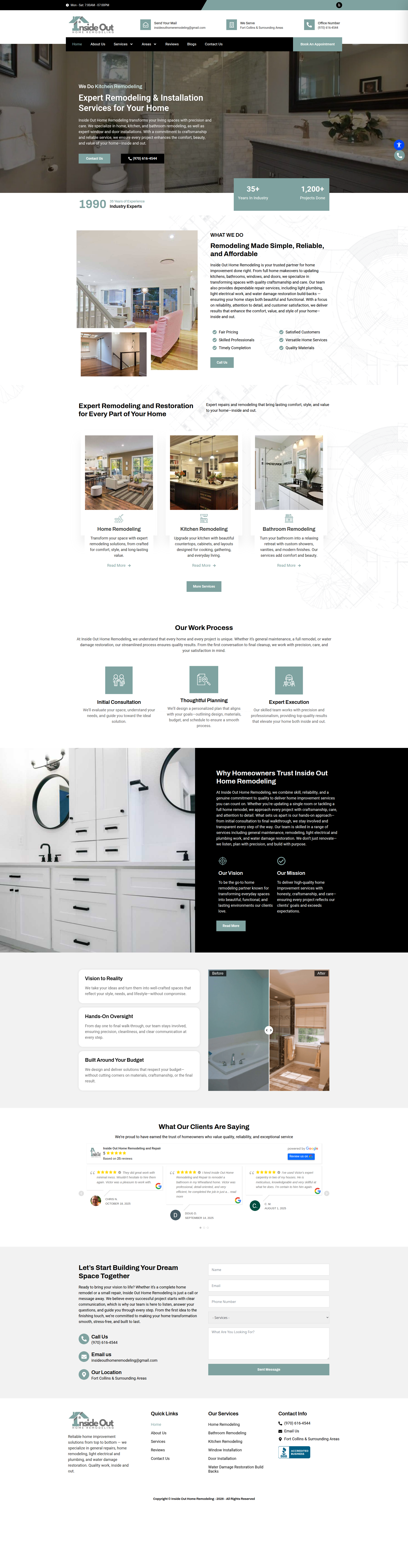 Full-length capture of the Inside Out Home Remodeling home page