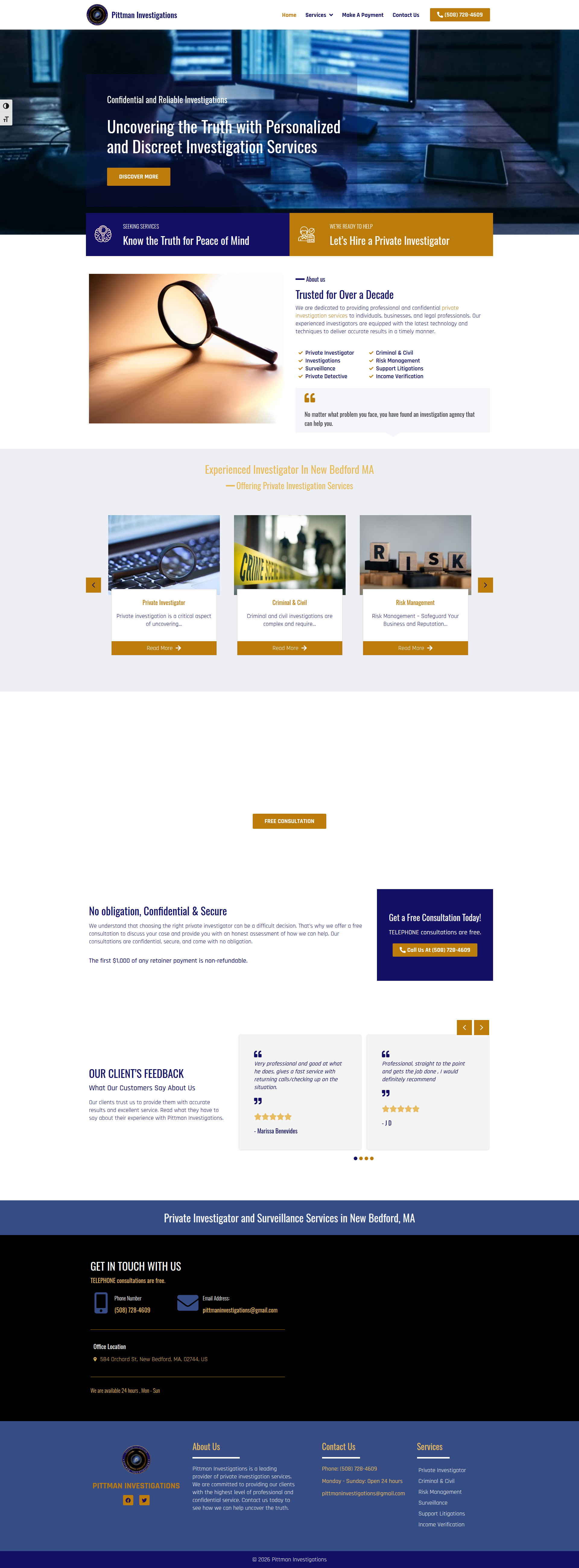 Full-length capture of the Pittman Investigations home page