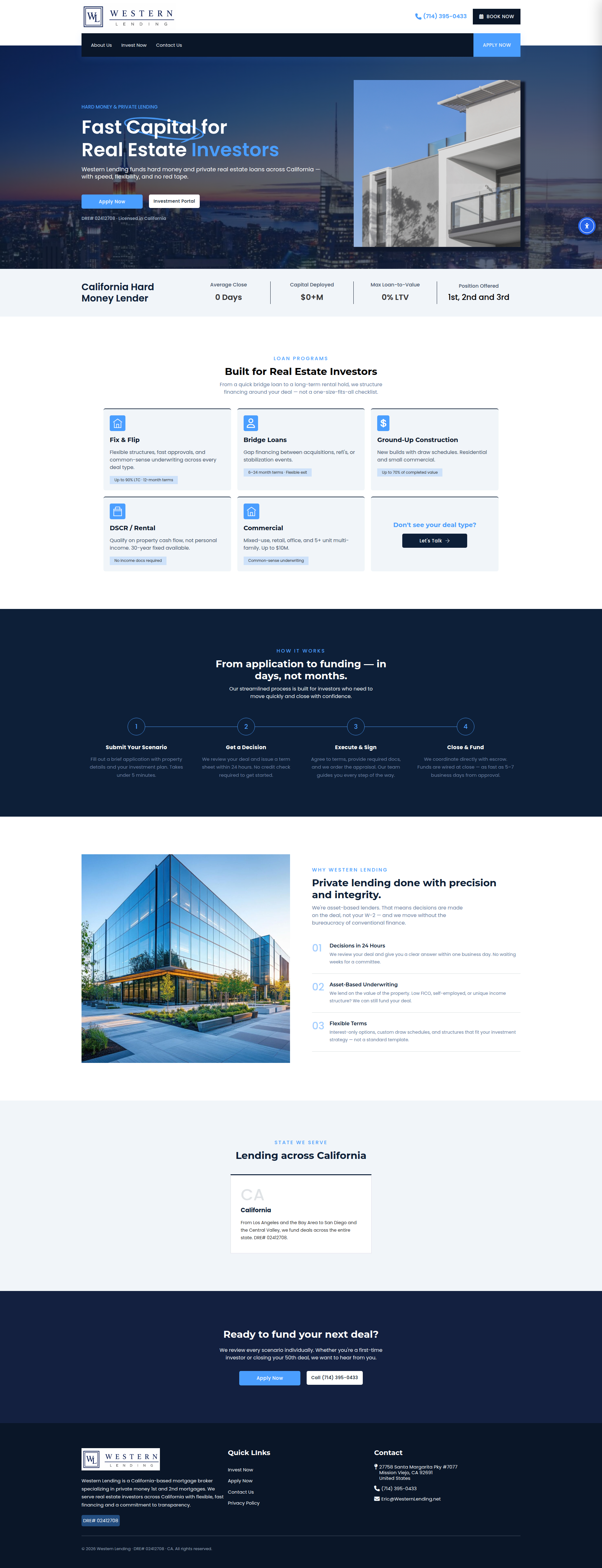 Full-length capture of the Western Lending home page