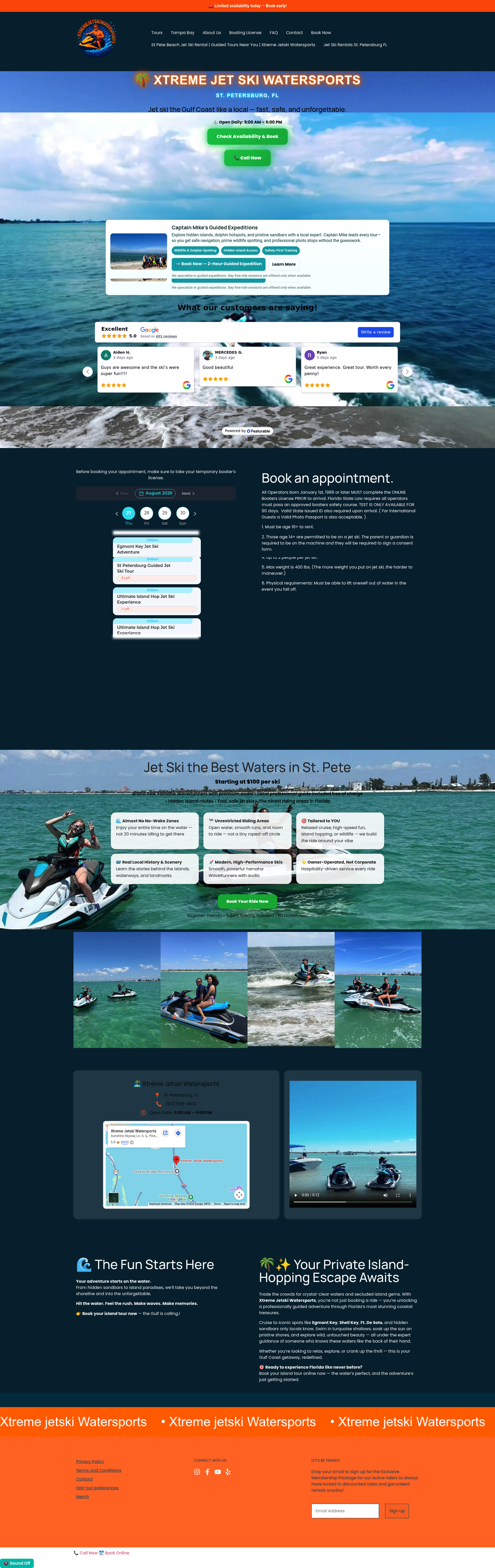 Full-length capture of the Xtreme Jetski Watersports home page